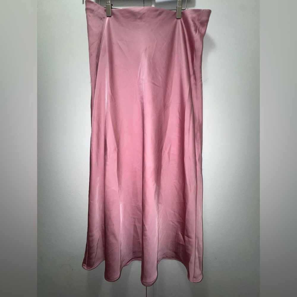 Zara Powder Pink Satin Maxi Slip Skirt size XL US 14 - Picture 3 of 4